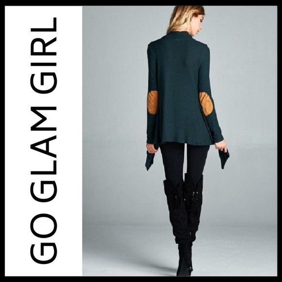 Glam Girl Fashion Sweaters - NWT Asymmetrical Faux Suede Elbow Patch Cardigan